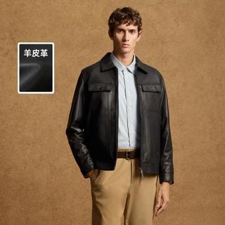 Teenie Weenie 小熊男装休闲简约舒适时尚夹克春季工装潮流羊皮革翻领外套男