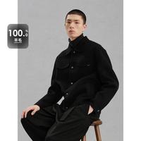 GXG 【全羊毛】冬季GXG男装黑色合体休闲通勤短款大衣男保暖外套