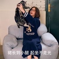 Teenie Weenie 小熊半边绒睡衣女秋冬季加厚连帽保暖睡裙
