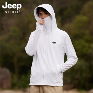 JEEP SPIRIT吉普冰丝防晒衣男女2025防紫外线夏季户外轻薄款防晒服外套情 男-玉石白【可拆卸帽檐UPF50+】 2XL