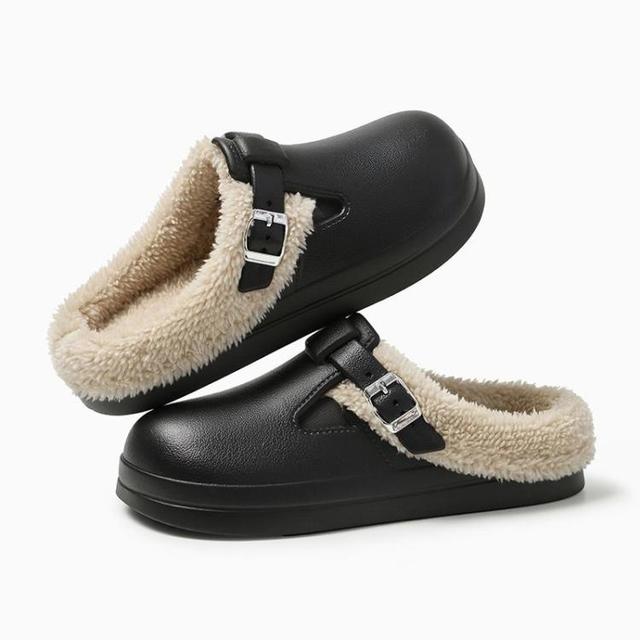 apcans 奶里奶气防水eva保暖加绒勃肯棉拖鞋女冬季厚底毛毛拖鞋潮