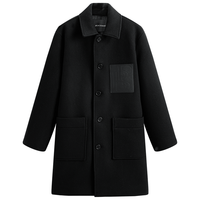 太平鸟 男装冬款翻领复古中长款皮标羊毛大衣男式大衣