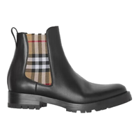 博柏利（BURBERRY）女鞋 Vintage格纹装饰皮革切尔西短靴