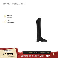 STUART WEITZMAN SW女士5050系列时尚显瘦粗跟低跟珍珠装饰圆头长靴 黑色35.5