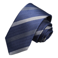 金利来【纯桑蚕丝/礼盒装】领带男士纯色真丝格子商务衬衫结婚高档 条纹宝蓝-EDAEF963D04-85P2 均码