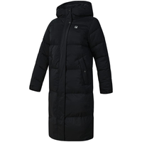 FILA 90鹅绒|斐乐官方女装长款羽绒服冬季运动连帽保暖羽绒外套 深黑-BK