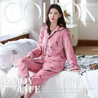 pincai 【加绒加厚法兰绒】保暖可外穿家居服套装女士睡衣女
