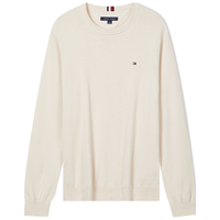 Tommy Hilfiger【柔软亲肤】秋冬男女纯棉休闲通勤纯色圆领打底针织衫毛衣 【简约合身毛衣】-天幕白8P0 M （：135-150斤）