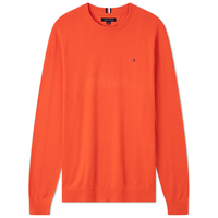 Tommy Hilfiger【柔软亲肤】秋冬男女纯棉休闲通勤纯色圆领打底针织衫毛衣 【简约合身毛衣】红橙色792 XL （：165-180斤）
