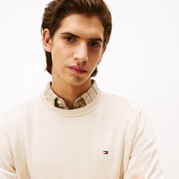 Tommy Hilfiger【柔软亲肤】秋冬男女纯棉休闲通勤纯色圆领打底针织衫毛衣 【简约合身毛衣】-浅卡其AFA 2XL （：180-200斤）