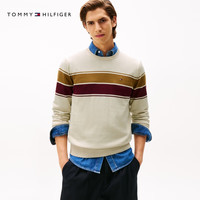 Tommy Hilfiger【柔软纯棉】25秋冬男撞色条纹学院风针织衫/款纯色毛衣 【撞色条纹】米白色AFA L （：150-165斤）