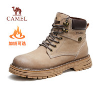 骆驼(CAMEL)男鞋 英伦高帮工装靴男增高户外透气耐磨沙漠靴会员 G13W076021R加绒烟沙色/咖啡 38