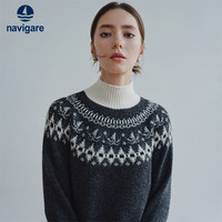 Navigare意大利小帆船纯羊毛针织衫女2025秋冬高领宽松毛衣