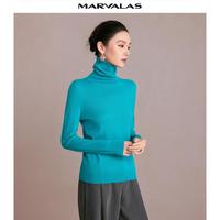 MARVALAS 曼德诗 气质羊毛针织衫女冬季修身百搭高领套头衫