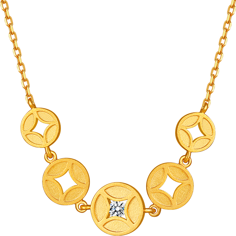 金至尊（3DG Jewellery）【至尊金】系列18K金钻石项链女铜钱古法黄金色彩金套链 金重2.3克 链长42cm
