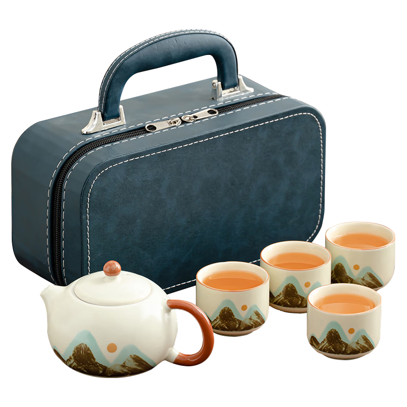 几物森林 功夫茶具千里江山套装户外便携整套茶壶旅行茶具 6件礼盒装