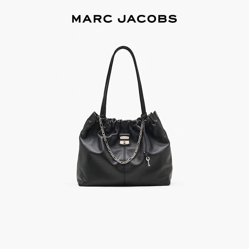 MARC JACOBS/莫杰 CRISTINA 中号皮质柔软褶皱单肩包 黑色