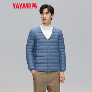 鸭鸭（YAYA）佟丽娅同款轻薄羽绒服女冬季短款圆领内胆修身时尚薄外套男 雾霾蓝【男款无领YE3C700311Y】 3XL