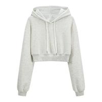 ILOVECHOC 时尚抽绳连帽短款卫衣女秋季款宽松显瘦纯色简约休闲上衣