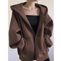 LDBE 女春季加绒加厚美式休闲oversize连帽开衫卫衣外套 2025