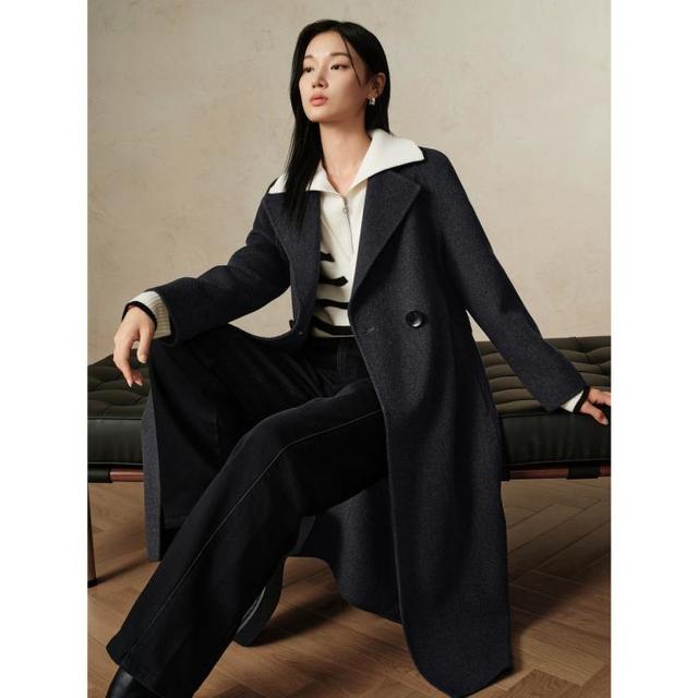 安娜蔻 玖姿安娜蔻 韩系慵懒松弛感羊毛长款双面呢大衣女冬季