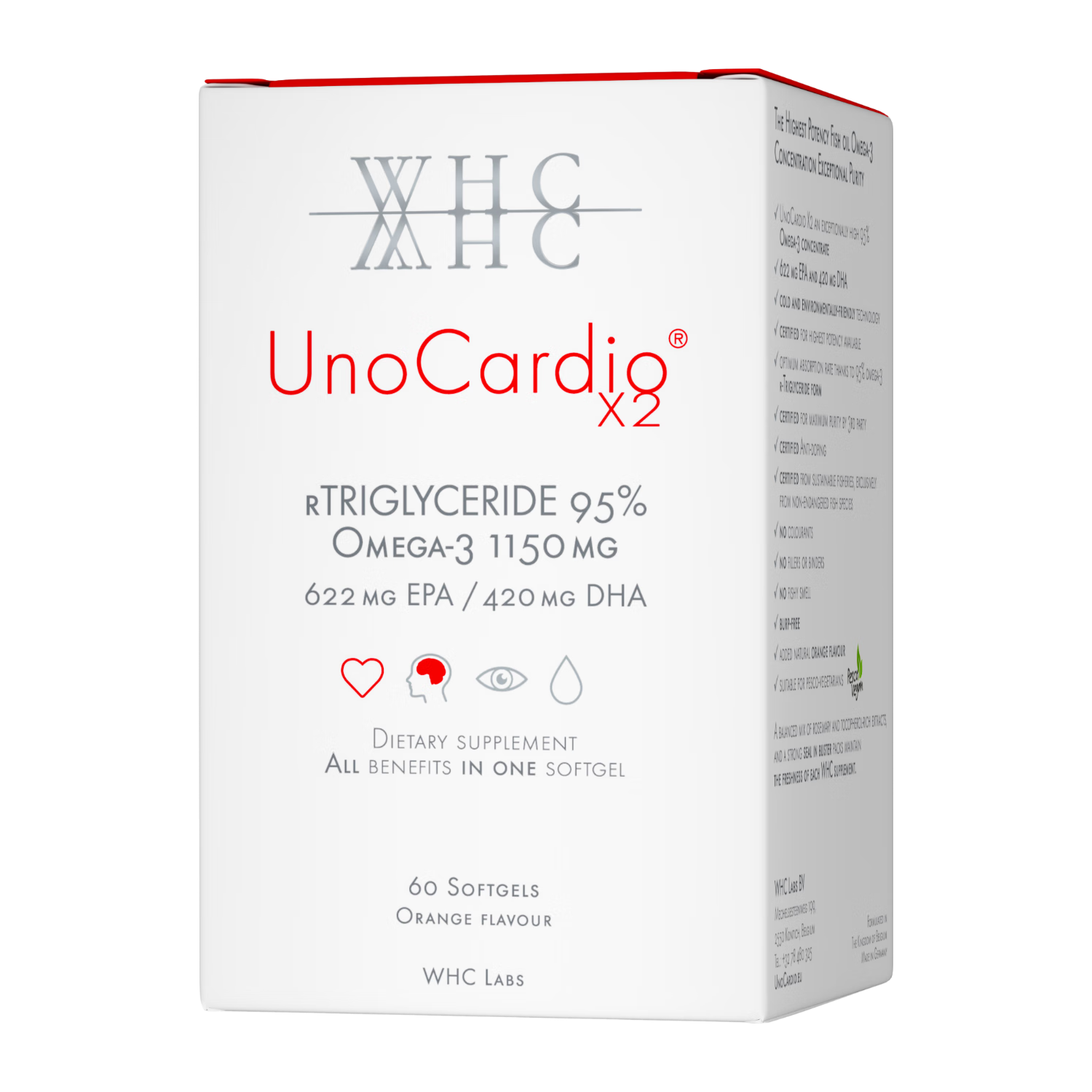 WHC小红帽95%高纯度rTG深海鱼油Omega3人宠共用鱼油60粒*2