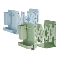 三年二班 书立架桌面可伸缩书立书本收纳置物架带笔筒书夹固定书本立架用桌上折叠立书架高中生教室用 【超厚2个装】抹茶绿+湖水蓝