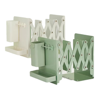 三年二班 书立架桌面可伸缩书立书本收纳置物架带笔筒书夹固定书本立架用桌上折叠立书架高中生教室用 【超厚2个装】抹茶绿+牛奶白