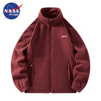 NASAR-FARM男士摇粒绒加厚抓绒衣男冬季羊羔绒外套纯色立领保暖衣服男 BWS1928-5-酒红色 5XL（200-220斤）