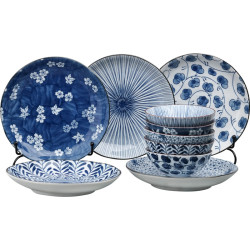 TOKI MINOYAKI 美浓烧 Mino Yaki） 美浓烧 经典日式和风蓝绘古染陶瓷4.5英寸饭碗+盘 10头 10件