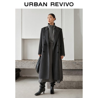 UR2025冬季女装双排扣长款含羊毛大衣呢料外套UWJ150089 深灰 XS