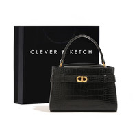 CLEVER&KETCH CLEVER & KETCH鳄鱼纹轻奢女包手提包包女包新款复古单肩包斜挎凯莉包生日礼物 黑色鳄鱼纹