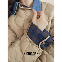 阔色(kuose)黑色撞色轻薄款羽绒服新款女秋冬短款翻领外套上衣卡其色