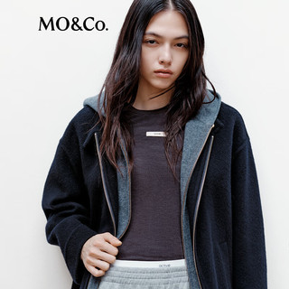 MO&Co.【active系列】毛呢外套假两件2025冬挺括双面呢MBE4COT061 蓝黑色 L /170