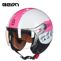 BEON B-100HL 机车哈雷头盔 夏季半盔 XL 亮白 粉红