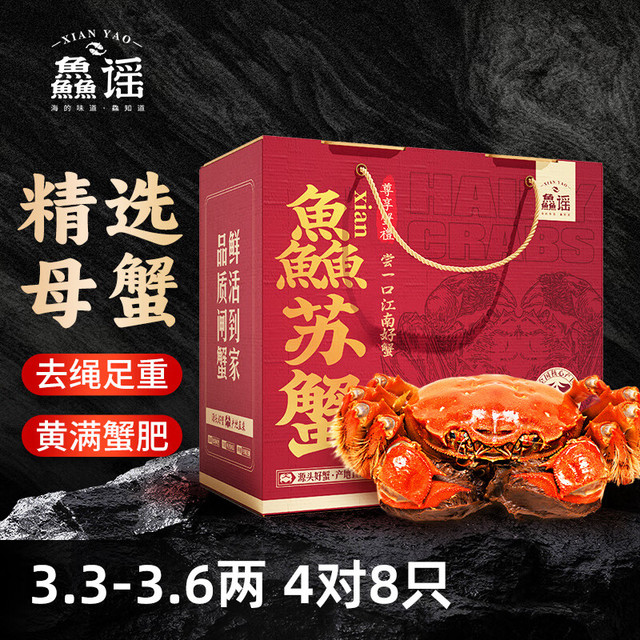 鱻谣 大闸蟹 全母3.3-3.6两 4对8只 去绳足重 鲜活螃蟹 生鲜蟹类海鲜礼盒