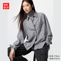 优衣库女装法兰绒衬衫/长袖衬衣481168 04 烟灰色 M