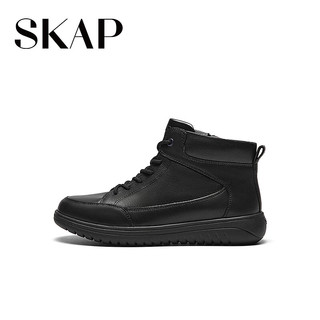 圣伽步（SKAP）短靴女士高帮户外平底百搭休闲靴 黑色 38