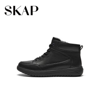 圣伽步（SKAP）短靴女士高帮户外平底百搭休闲靴 黑色 38
