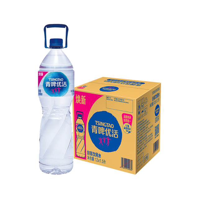 青啤优活 饮用水1.5L*12瓶 纸箱装整箱大瓶装水 运动 徒步旅行 新老包装