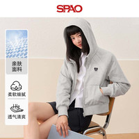 SPAO拉链开衫短款连帽卫衣男女2025秋季宽松休闲外套SPWY25AW08XY 灰#SP心形小熊白-贴布绣 L