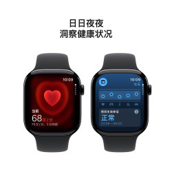苹果 Apple Watch Series 10 智能手表 GPS款 46mm 亮黑色铝金属表壳 黑色橡胶表带 S/M