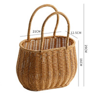 ken's Kens 仿藤款浅咖色大肚提篮 椭圆草编提篮 日式编织菜篮 收纳筐 文艺野餐篮 购物篮 脏衣篮