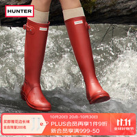 HUNTER BOOTS Hunter2020秋冬新款女高筒靴英国经典惠灵顿防水防滑通勤雨鞋雨靴（37、军红色）