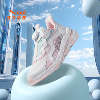 安踏儿童运动鞋男女童春秋网面透气旋钮扣犟弹科技跑步鞋 【女密网】白/粉/冰川蓝5523-3 30 脚长约18.5cm