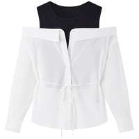 太平鸟女装衬衫拼接长袖质感设计感气质上衣百搭通勤 白色