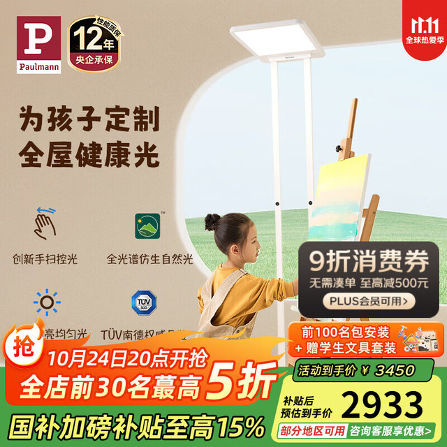 Paulmann 德国柏曼 P德国柏曼骑士0+护眼大路灯 LED灯全光谱落地式台灯