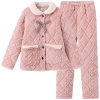雪俐睡衣冬季女2025珊瑚绒三层加厚夹棉保暖法兰绒家居服套装