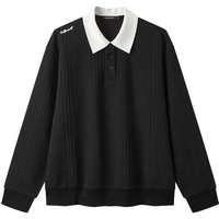 gxg.jeans男装 多色肌理面料撞色休闲翻领卫衣男生上衣 25秋 黑色 3XL (190)