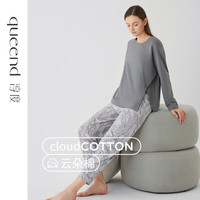 淳度 女士中式东方家居服套装 深灰色/灰色水波纹图案